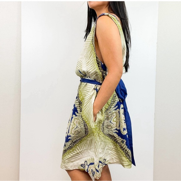 Edme & Esyllte Anthropologie Size XL Dress 100% Silk Mini A-Line w Pockets Green - Picture 6 of 10
